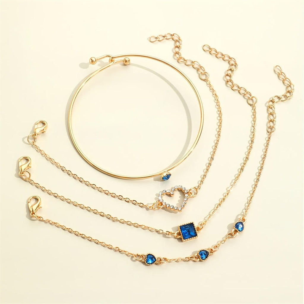 Sapphire Golden Heart Bracelet Set