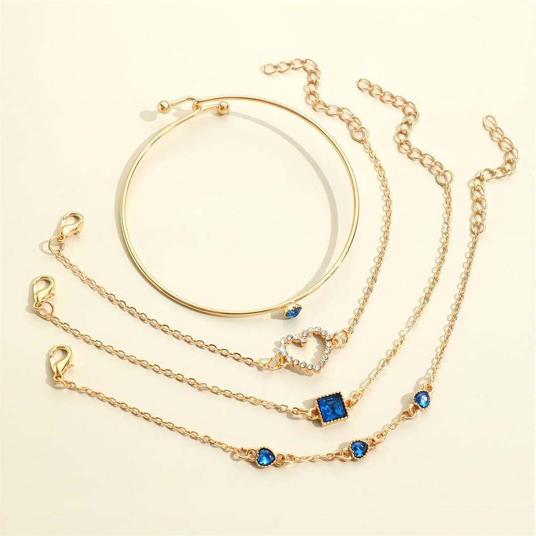 Sapphire Golden Heart Bracelet Set