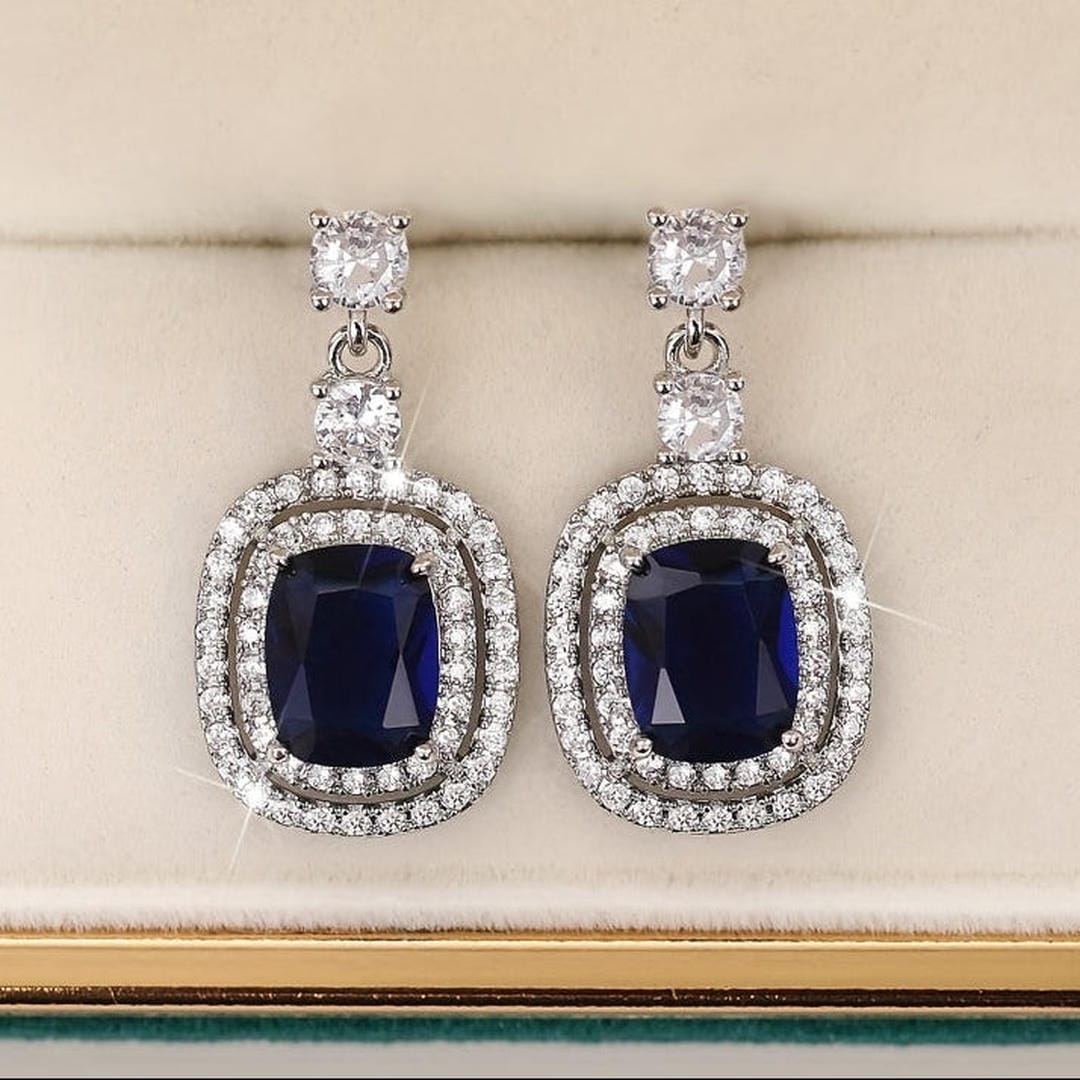 Oval Sapphire Paved Zirconi Earrings