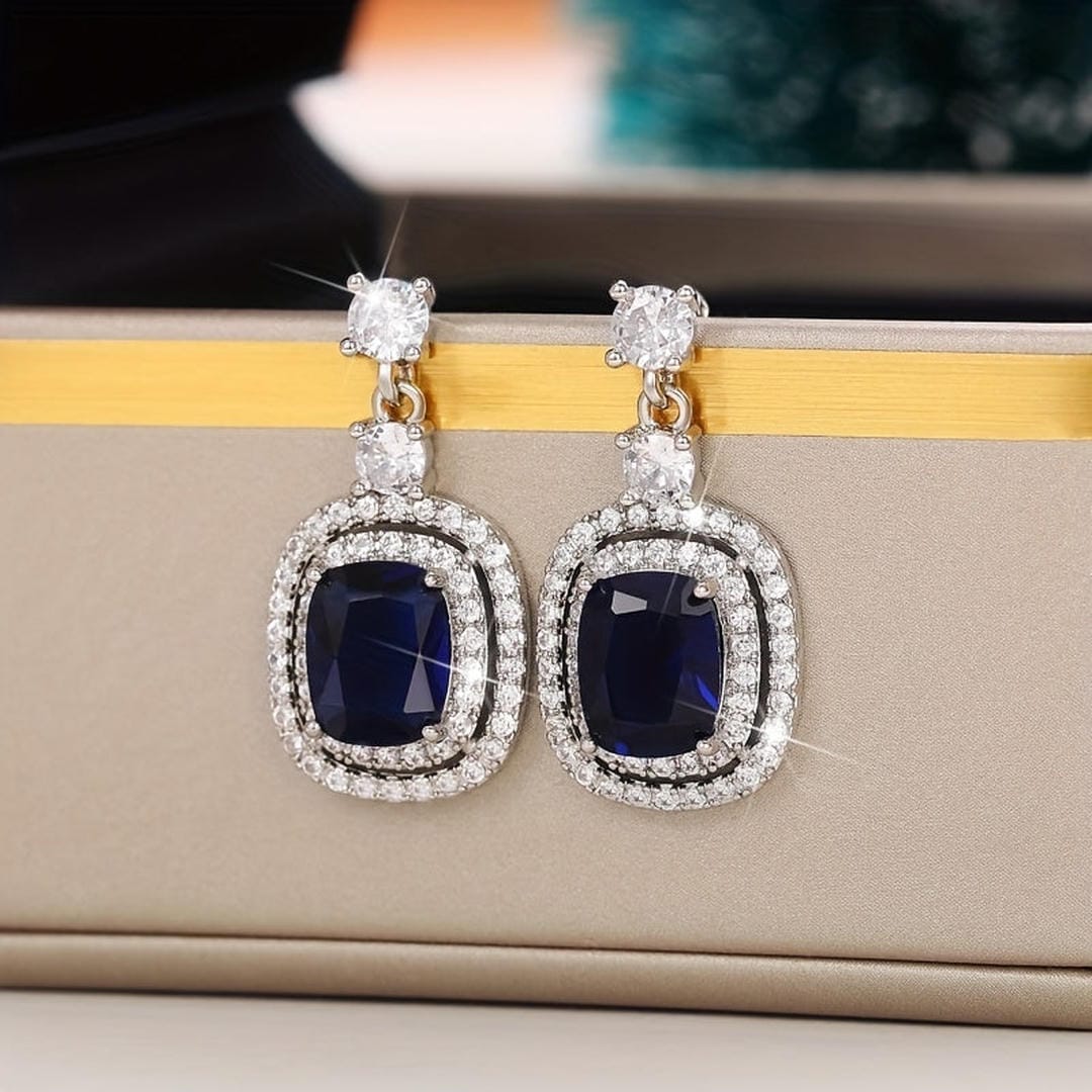 Oval Sapphire Paved Zirconi Earrings