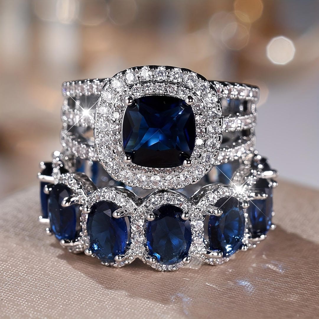 Halo Sapphire Stack Ring Set