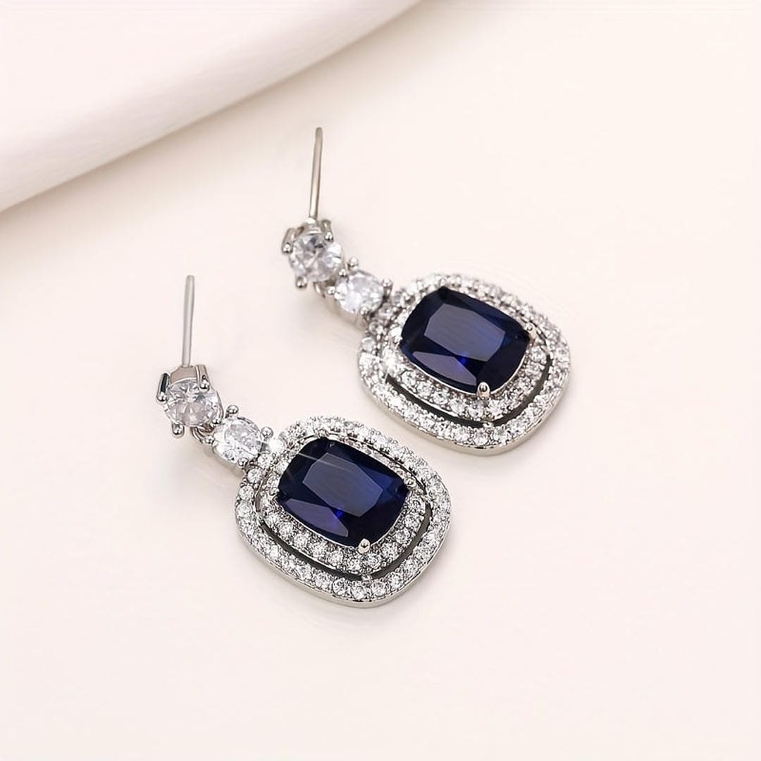 Oval Sapphire Paved Zirconi Earrings