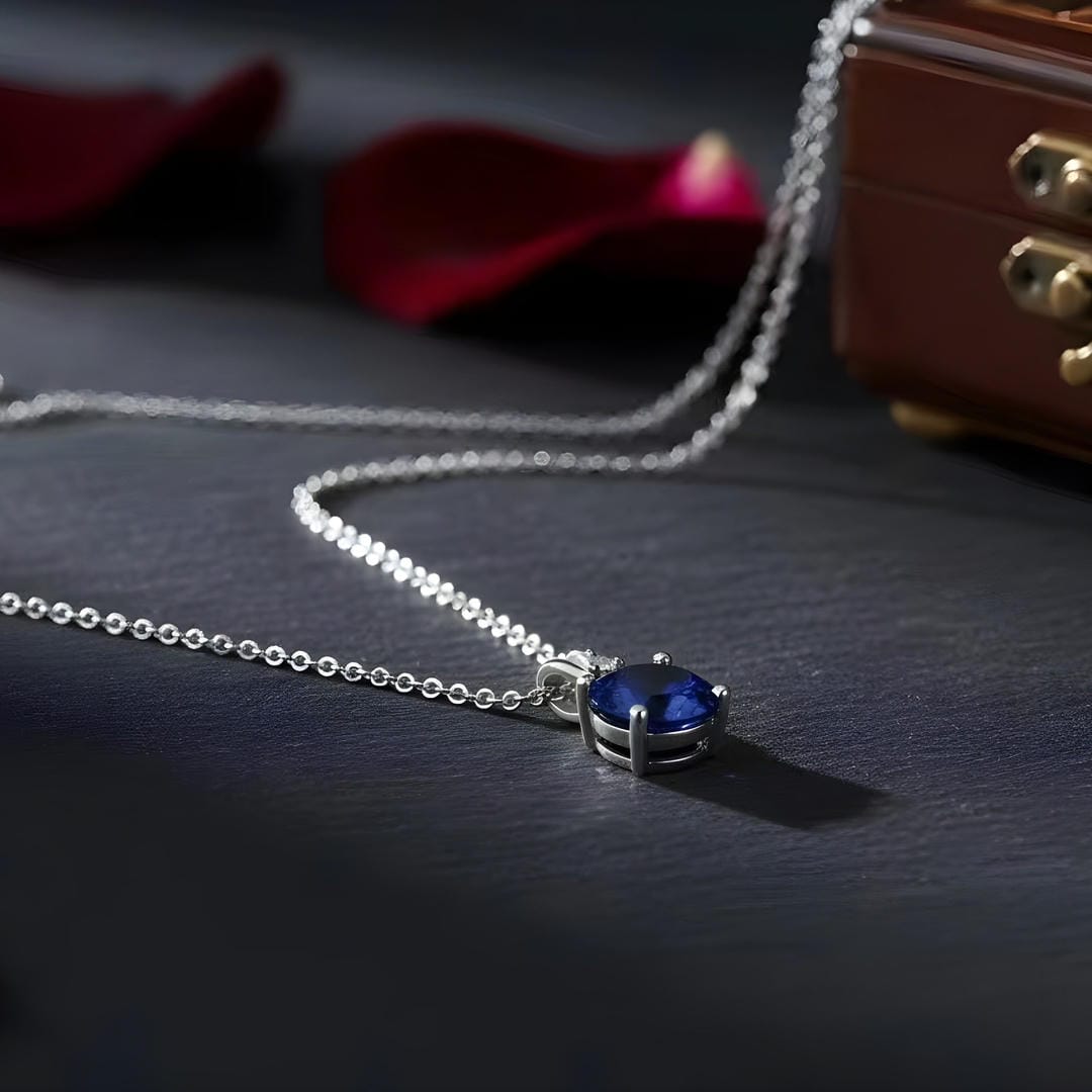 Round Cut Blue Sapphire Necklace