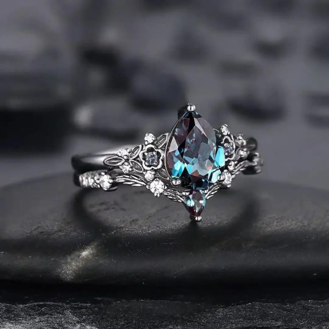 Black Sapphire Zirconia Ring Set