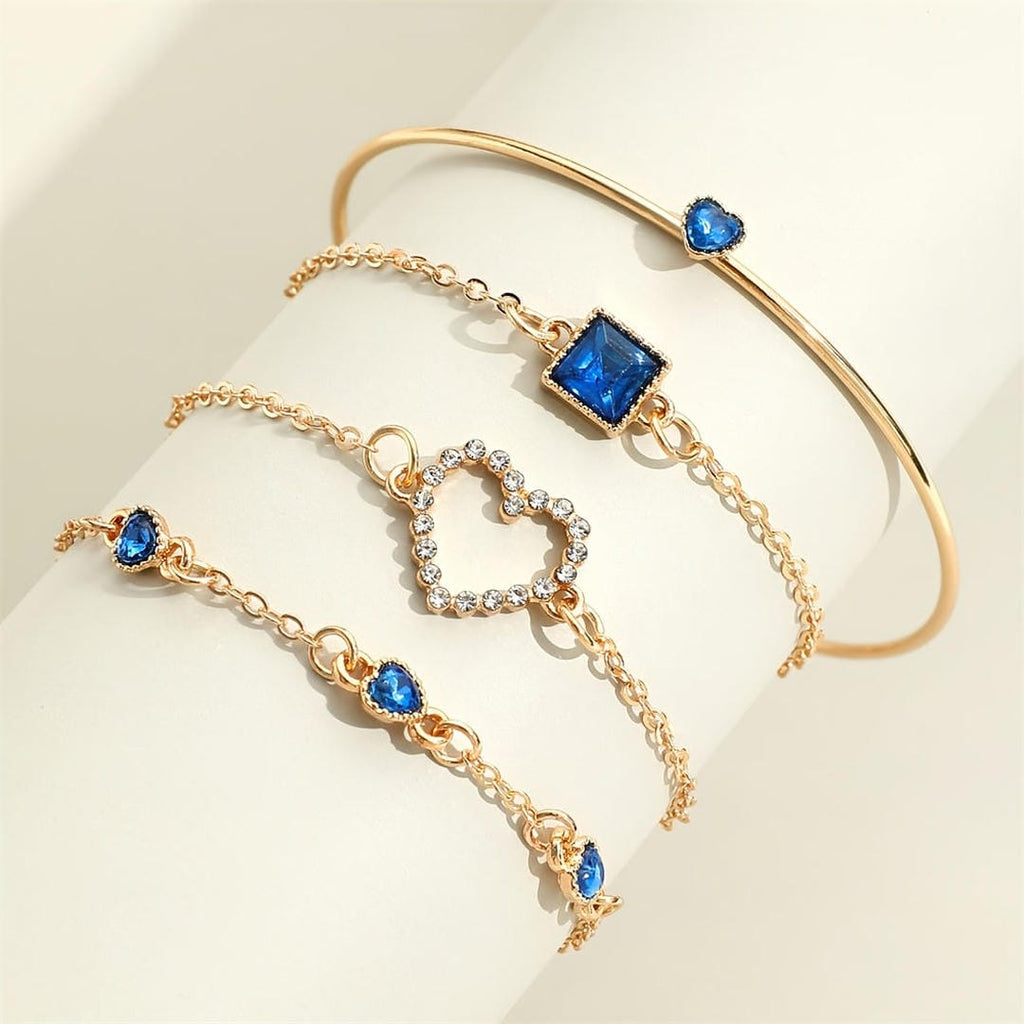 Sapphire Golden Heart Bracelet Set