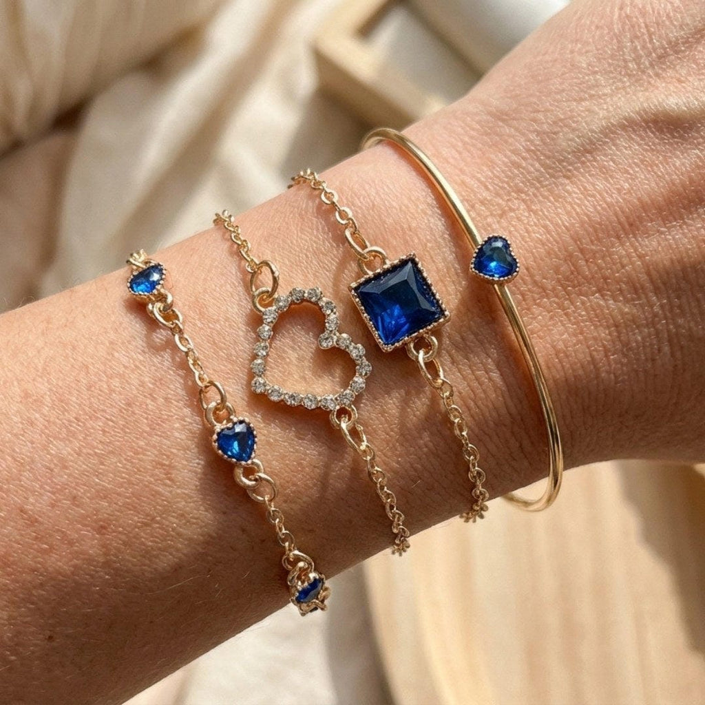 Sapphire Golden Heart Bracelet Set